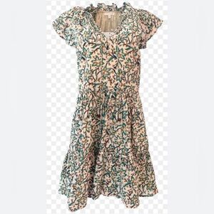 Floral Short Sleeve Mini Dress in Cream and Green